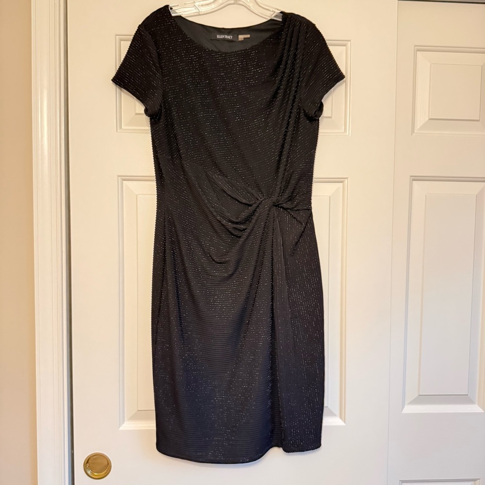 Ellen Tracy Women's Glitter Twist Knot Stripes Texture Short Sleeve Dress 10